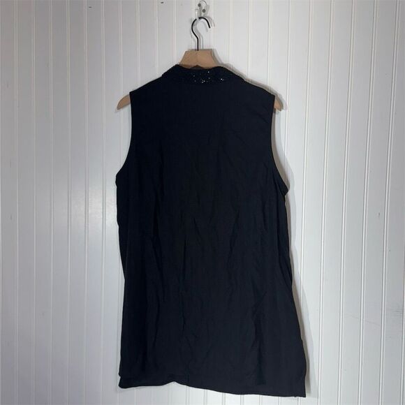 Maggie Barnes 1X Black Linen Blend Sleeveless Blouse Beaded Collar Goth Chic - Picture 3 of 8